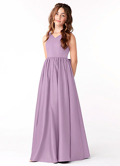 Azazie Hathaway Junior Wisteria A-Line Bow Matte Satin Dress image3