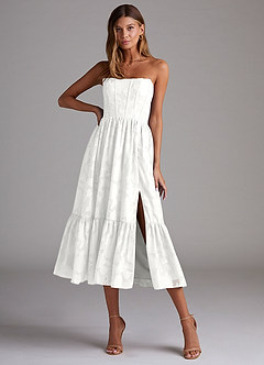 Azazie Delphina Bridesmaid Dresses White A-Line Strapless Floral Burnout Convertible Dress image1