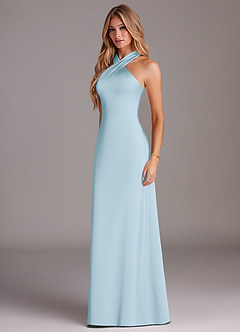 Azazie Doretta Bridesmaid Dresses Sky Blue Mermaid Pleated Stretch Satin Dress image4