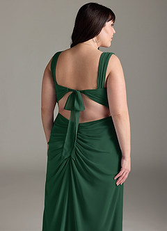 Azazie Jesaphine Vestidos de damas de honor Vestido de Verde Oscuro de Gasa de Corte Recto con Lazo image14