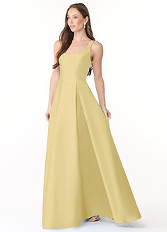 Azazie Neve Vestidos de damas de honor Vestido de Sorbete De Limón de Satén Elástico de Corte Princesa con Con bolsillos image3