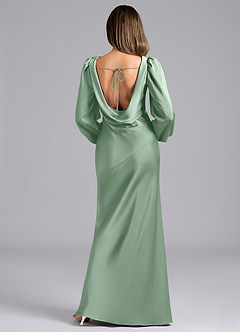 Azazie Rylina Bridesmaid Dresses Agave Mermaid Long Sleeve Stretch Satin Dress image2