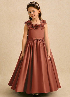 Azazie Eden Robe Demoiselle D'honneur Fillette Robe Princesse en Mat Satiné Plissé Auburn image4