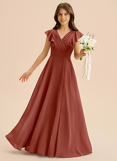 Azazie Anysa Junior Robe Trapèze en Mousseline de soie Rayé Auburn image1