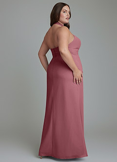 Azazie Jemma Robes de demoiselle d'honneur Robe Fourreau en Mousseline de soie Plissé Rose Du Désert image12
