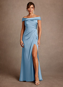 Azazie Bedford Mère de la mariée Robes Robe Fourreau en Satin extensible Plissée Poudre Bleue image1