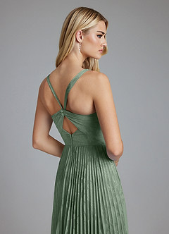 Azazie Mirella Final Sale Matcha A-Line Pleated Floral Burnout Dress image2