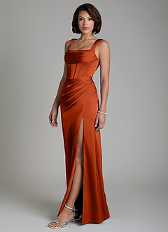 Azazie Amora Brautjungfernkleider Meerjungfrau-Linie Korsett Stretch-Satin Kleid Paprika image6
