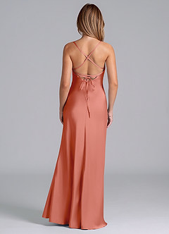 Azazie Seema Bridesmaid Dresses Salmon Pink Mermaid Corset Stretch Satin Dress image7