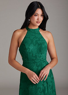 Azazie Clarice Bridesmaid Dresses Emerald A-Line Side Slit Floral Burnout Dress image5