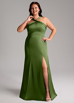 Azazie Rue Robes de demoiselle d'honneur Robe Trapèze en Satin extensible Plissée Genévrier image8