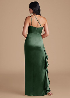 Azazie Latrice Bridesmaid Dresses Eucalyptus Sheath One Shoulder Metallic Satin Dress image5