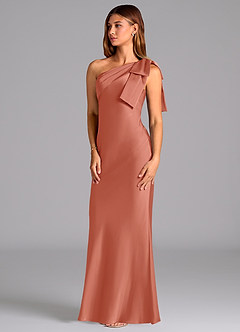 Azazie Yuanna Bridesmaid Dresses Salmon Pink Mermaid One Shoulder Stretch Satin Dress image4