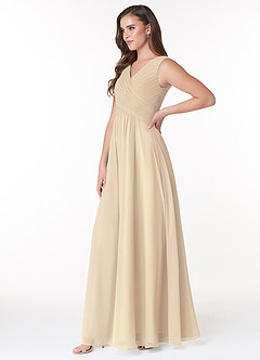 Azazie Flora Bridesmaid Dresses Champagne A-Line Pleated Chiffon Dress image3