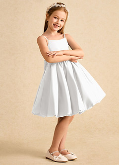 Azazie Davine Flower Girl Dresses White A-Line Spaghetti Strap Matte Satin Dress image6
