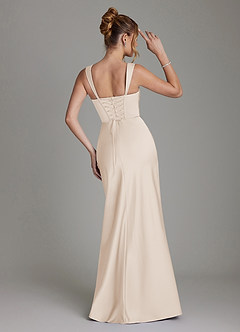 Azazie Agustina Vestidos de damas de honor Vestido de Alabastro Blanco de Satén Elástico de Corte Sirena con Corsé image2