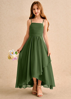Azazie Twilight Dance Girls Formal Blumenmädchenkleider A-Linie Plissee Chiffon Kleid Olivgrün image4
