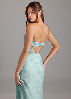 Azazie Leonis 신부 들러리 드레스 쉬스 스트랩리스 플로럴 번아웃 바닥 길이 드레스 image7