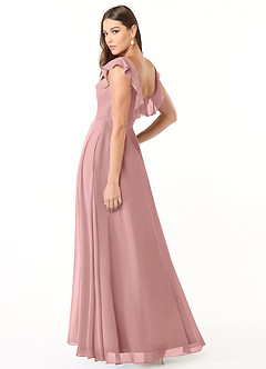 Azazie Jinny Brautjungfernkleider A-Linie Quadratischer Ausschnitt Gerüscht Chiffon Kleid Altrosa image8