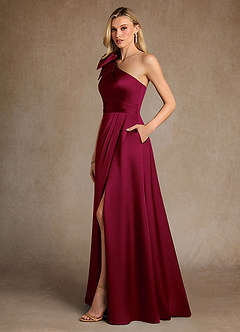 Azazie Easton Mother of the Bride Dresses Burgundy A-Line One Shoulder Stretch Satin Dress image2