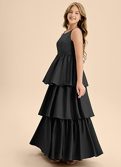 Azazie Meadowyn Junior Abito A-Line in Raso Elasticizzato Fiocco Nero image3