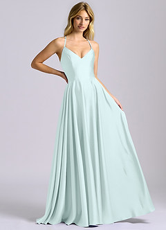 Azazie Truce Bridesmaid Dresses Sea Glass A-Line Stretch Satin Dress image6