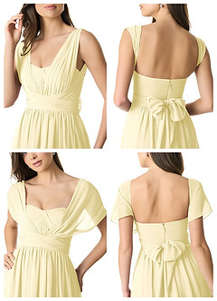 Azazie Olani Bridesmaid Dresses Lemon Sorbet A-Line One Shoulder Chiffon Convertible Dress image9
