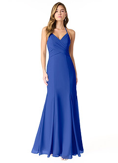 Azazie Carolina Brautjungfernkleider Meerjungfrau-Linie Gestreift Chiffon Kleid Königsblau image1