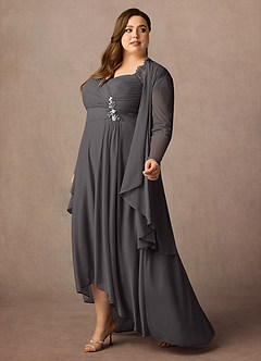 Azazie Anne Abiti per la Madre della Sposa Abito Tubino in Pizzo con Scollo a Cuore e Paillettes Grigio Acciaio image13