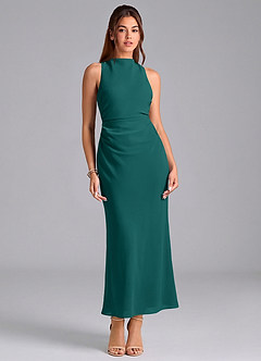 Azazie Evadne 신부 들러리 드레스 쉬스 주름진 쉬폰 발목 길이 드레스 image3