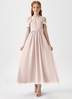 Azazie Chaya Junior Vestido de Pétalo De Rosa de Gasa de Corte En A con Vestidos sin tirantes image4