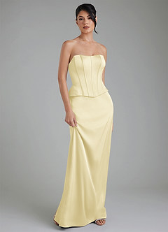 Azazie River Bridesmaid Dresses Lemon Sorbet Sheath Corset Stretch Satin Convertible Dress image6