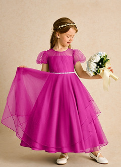 Azazie Duckie Abiti da Ragazza di Fiori Abito Principessa in Tulle Plissettato Fucsia image3