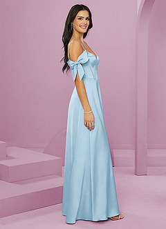 Barbie ♥ Azazie Vestidos de damas de honor Vestido de Azul Cielo de Satén Elástico de Corte en A con Vestidos sin tirantes image11