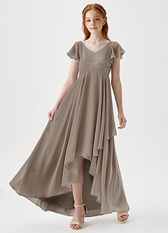 Azazie Caria Junior Taupe A-Line Pleated Chiffon Dress image5