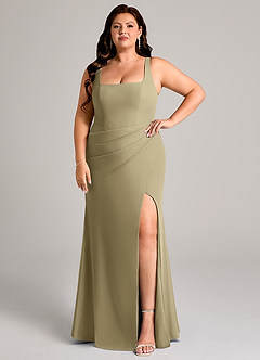 Azazie Mero Bridesmaid Dresses Moss Green Sheath Pleated Chiffon Dress image9