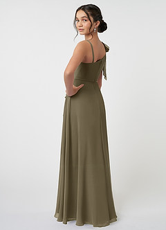 Azazie Aidy Junior Willow Green A-Line Bow Chiffon Dress image4