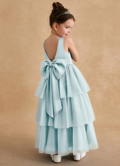Azazie Megallie Flower Girl Dresses Sea Glass A-Line Bow Tulle Dress image1