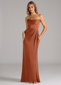 Azazie Johana Robes de demoiselle d'honneur Robe Sirène Convertible en Satin extensible Épaule décolletée Rose De Cèdre image5