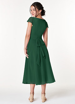 Azazie Payton Junior Dark Green A-Line Bow Chiffon Dress image2