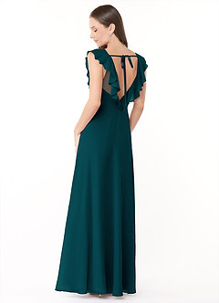 Azazie Yoko Robes de demoiselle d'honneur Robe Trapèze en Mousseline de soie Rayé Vert Pin image4