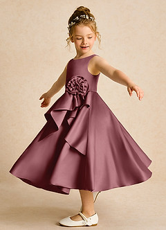 Azazie Hermia Robe Demoiselle D'honneur Fillette Robe Trapèze en Mat Satiné Sans manches Rose Du Désert image3