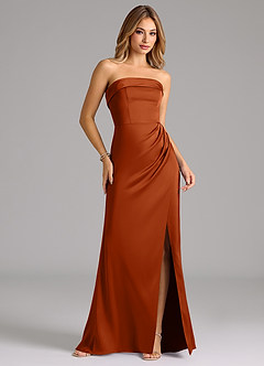 Azazie Aretha Bridesmaid Dresses Burnt Orange A-Line Strapless Stretch Satin Convertible Dress image4