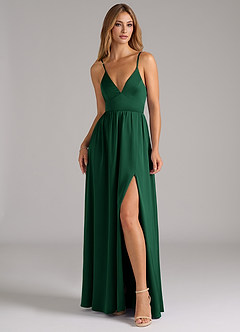 Azazie Aaida Abiti da Damigella Abito A-Line in Raso Elasticizzato Corsetto Verde Scuro image4