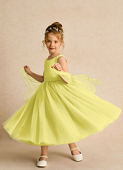 Azazie Pear Flower Girl Dresses Canary Ball-Gown Bow Tulle Dress image2