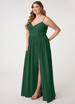 Azazie Zeya Vestidos de madrinha de casamento Vestir Verde Escuro de Chiffon de Linha A com Plissado image8