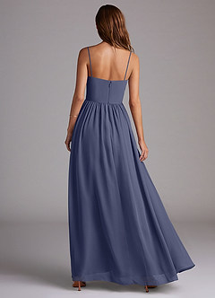 Azazie Calianna Robes de demoiselle d'honneur Robe Trapèze Convertible en Mousseline de soie Épaule décolletée Bleu Orageux image5