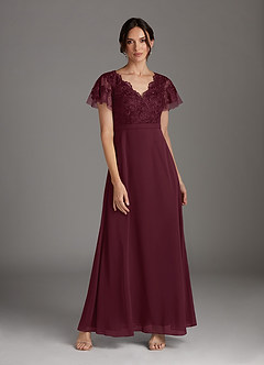 Azazie Singer Mother of the Bride Dresses Cabernet A-Line V-Neck Lace Chiffon Dress image1