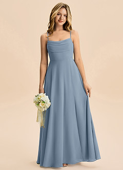 Azazie Bear Junior A라인 주름진 쉬폰 플로어 길이 주니어 신부 들러리 드레스 image1