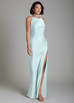 Azazie Dariah Bridesmaid Dresses Sea Glass Mermaid Side Slit Stretch Satin Dress image6